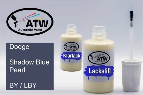 Dodge, Shadow Blue Pearl, BY / LBY: 20ml Lackstift + 20ml Klarlack - Set, von ATW Autoteile West.